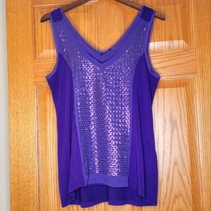 Cupio Purple Matte Sequins Sheer Neckline and Arm Line Detailing Sz M?